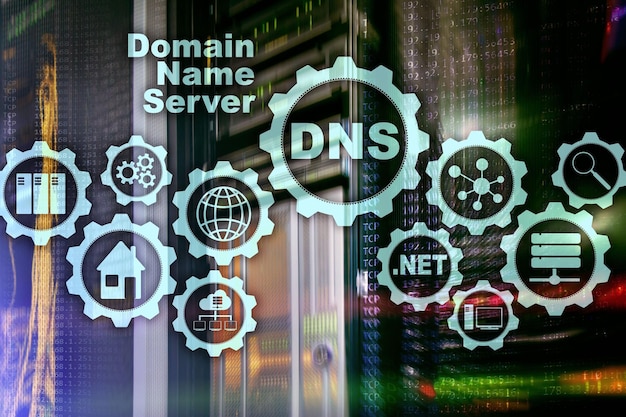 DNS Sistema de nombres de dominio Red Comunicación web Internet y concepto de tecnología digital