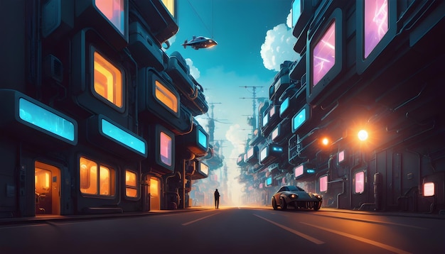 Do futuro Cityscape SciFi Fantasy Paisagem histórica gerada por ai