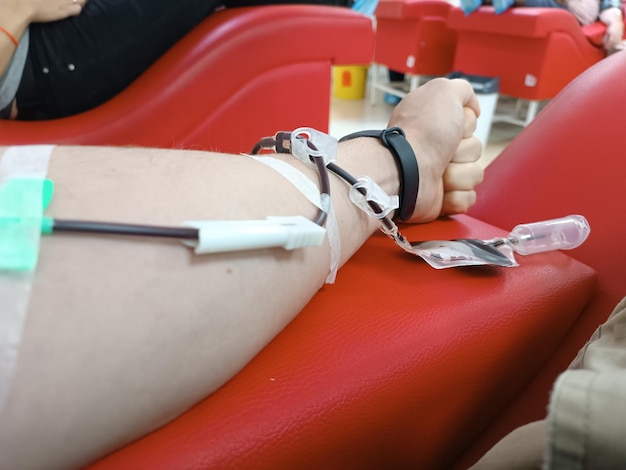 Doação de sangue Verificação de transfusão de sangue especificada cuidados de saúde em jejum Braço esquerdo de jovem caucasiano