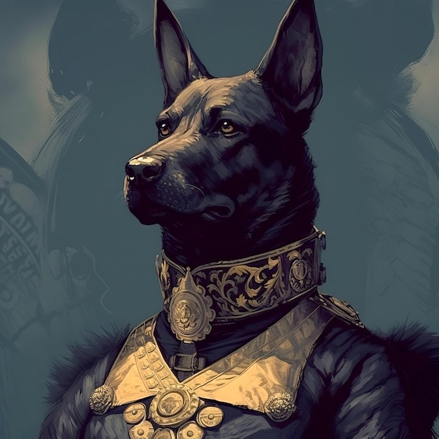 Doberman Ilustración acuarela de un perro negro vestido con estilo retro Retrato de aceite de perro