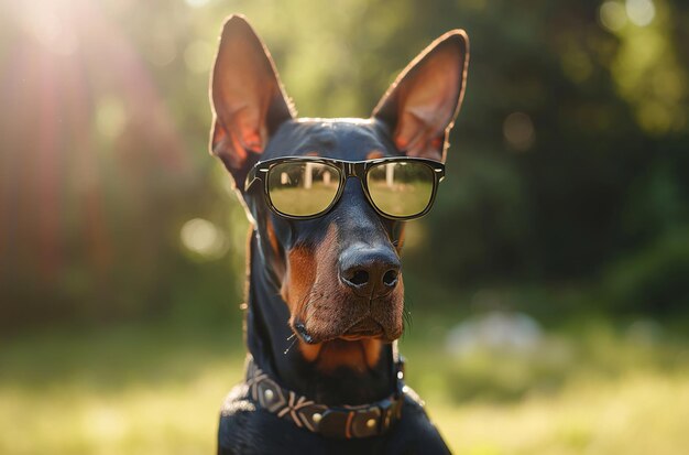 Doberman inteligente com óculos