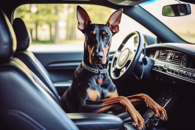 Dobermann-Hund im Auto