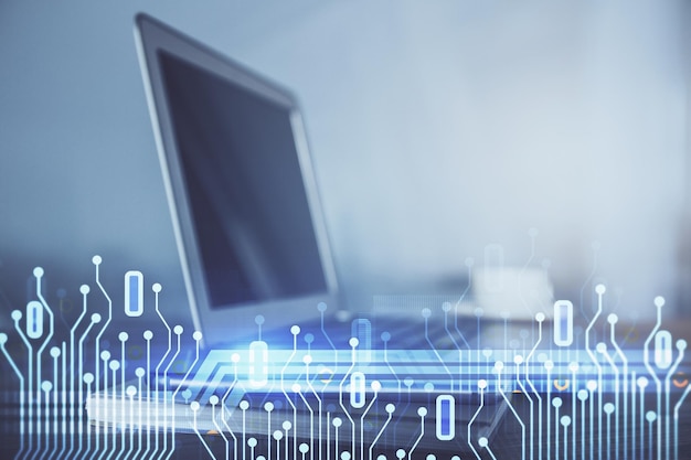 Doble exposición del concepto de dibujo temático de informática y tecnología de innovación