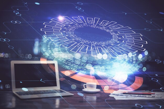 Doble exposición del concepto de dibujo temático de informática y tecnología de innovación