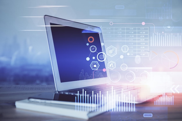 Doble exposición del concepto de dibujo temático de informática y tecnología de innovación