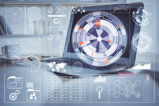 Doble exposición del concepto de dibujo temático de informática y tecnología de innovación
