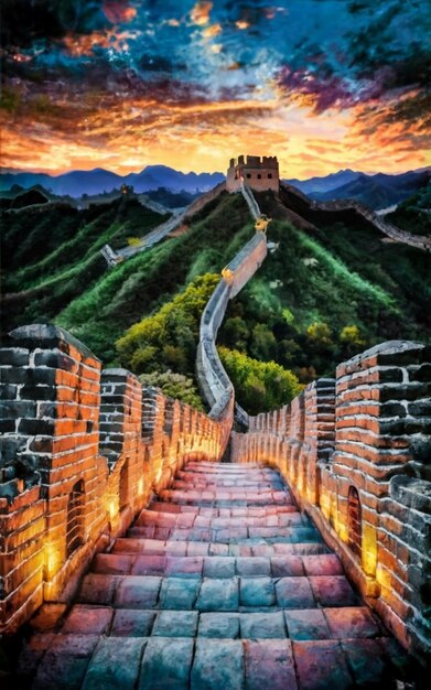 Foto doble exposición de la gran muralla china
