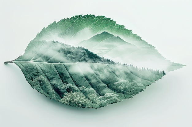 Doble exposición de hojas con un hermoso fondo de naturaleza aigx