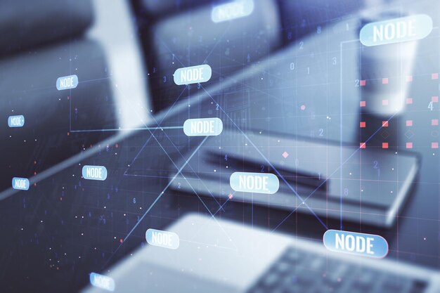 Doble exposición del lenguaje de programación abstracto sobre el concepto de investigación y desarrollo de antecedentes de portátiles