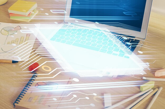 Doble exposición del tema de la informática y la tecnología