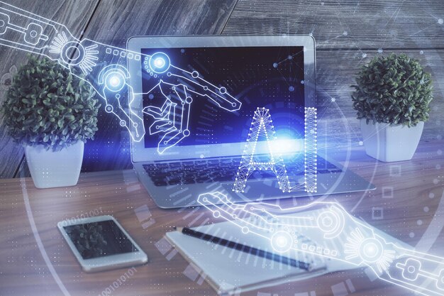 Doble exposición del tema de la informática y la tecnología