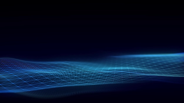 Doble onda de partículas y líneas Visualización de grandes datos Fondo abstracto con una representación 3D de onda dinámica