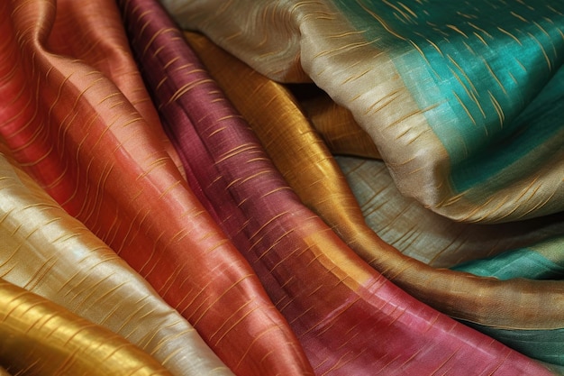 Dobras de tecido de saree de seda mostrando textura e brilho criadas com ai generativo