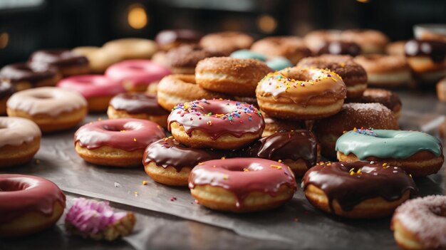 Doce e delicioso bolo de donuts coloridos caem com composições únicas 2