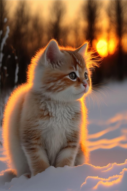 Doce gatinho na neve generativa ai