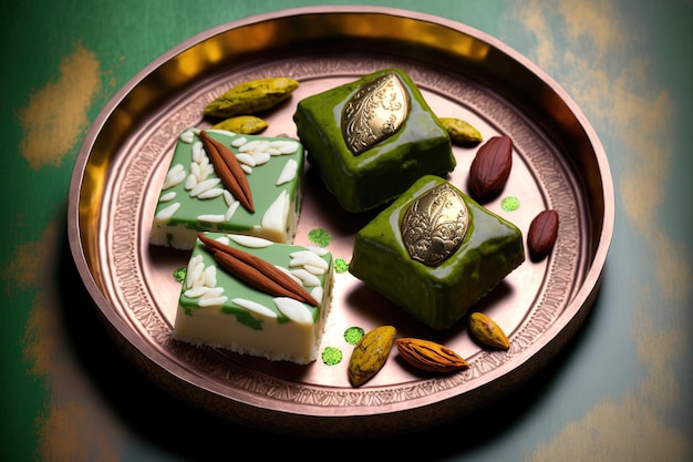 Doce indiano e prato Diart Kaju Gulkand Paan Doces Barfi Serveda