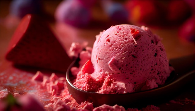Doce indulgência de verão sorvete de morango e sobremesa de framboesa generativa AI