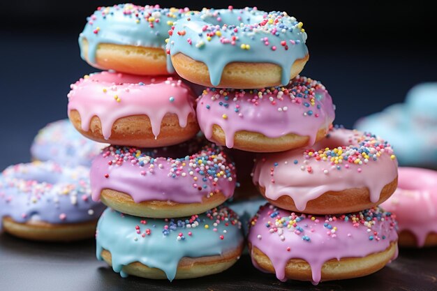 Foto doce indulgência donut em fundo multicolorido ar c v