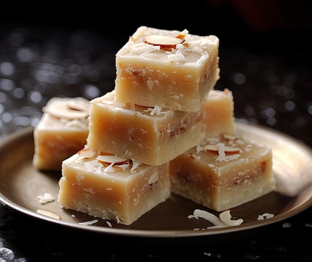 Foto doce popular indiano burfi de coco feito de leite de coco e açúcar