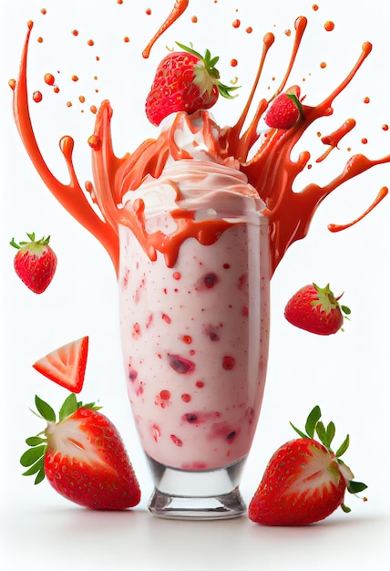 Doce smoothie de morango no fundo branco