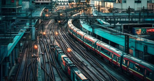 Docenas de trenes en las vías de una estación