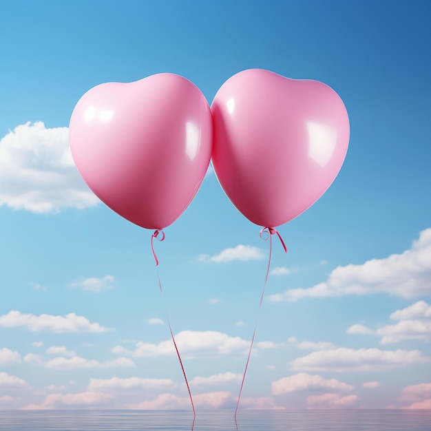 Doces balões rosa flutuam no céu brilhante