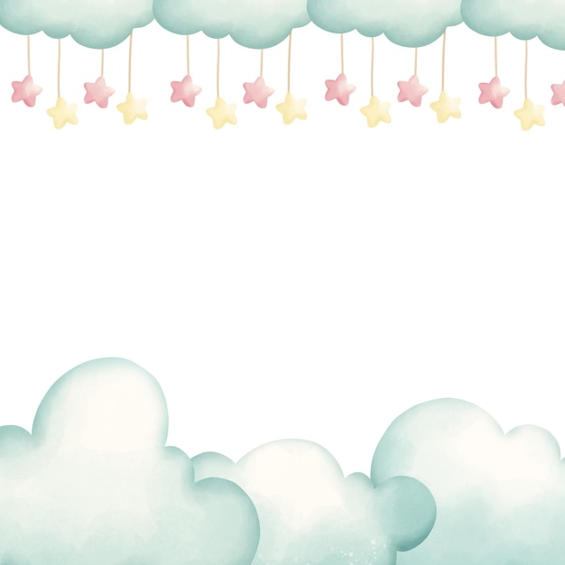 Doces bebés sonhadores, estrelas e nuvens.