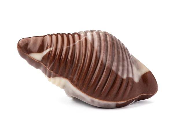 Doces de chocolate em forma de conchas isoladas no fundo branco