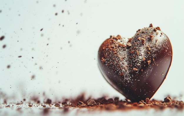 Foto doces de chocolate em forma de coração no fundo branco foto de comida profissional ai gerada