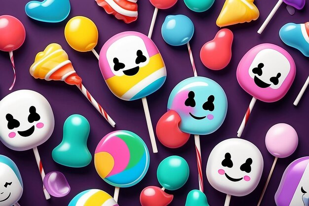 Foto doces de geleia, doces, pirulitos e marshmallows conceito de festa de sobremesa 2d ilustração