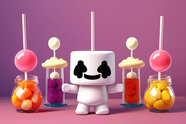 Foto doces de geleia, doces, pirulitos e marshmallows conceito de festa de sobremesa 2d ilustração