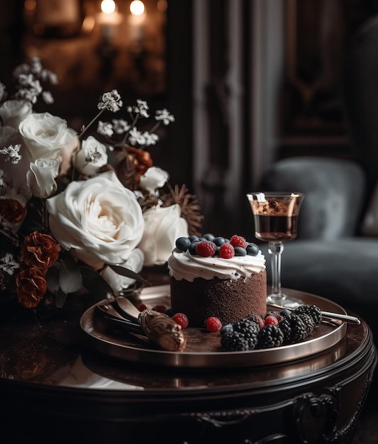 Foto doces decadentes luxuosos sobremesa delicioso bolo e café generative ai