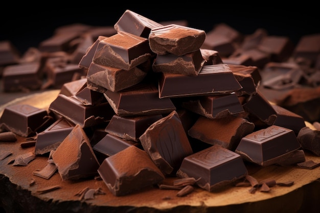 Doces deleites Uma pilha hipnotizante de chocolate em uma mesa Em uma superfície branca ou clara PNG Fundo transparente