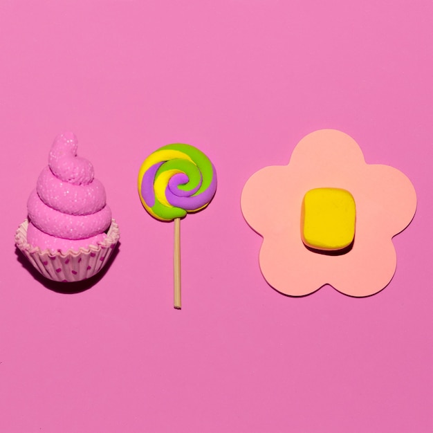 Foto doces doces. arte flatlay pink candy mood