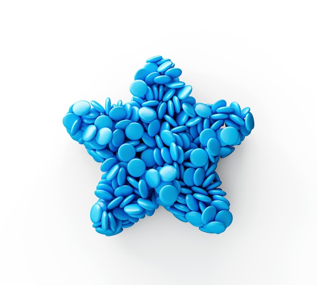 Doces doces de cor azul em forma de estrela ilustração 3d