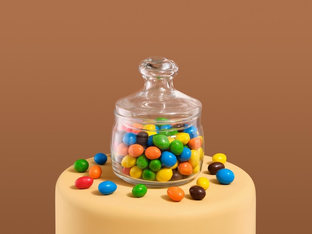 Doces doces de cores brilhantes num frasco de vidro doce e deliciosa sobremesa
