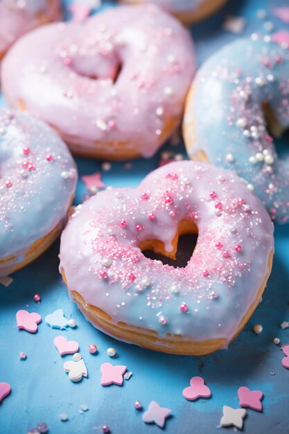 Doces em forma de coração do amor do outono em rosa e azul pastel