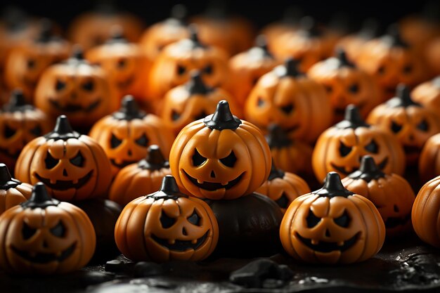 Doces laranja de Halloween contra um fundo assustador