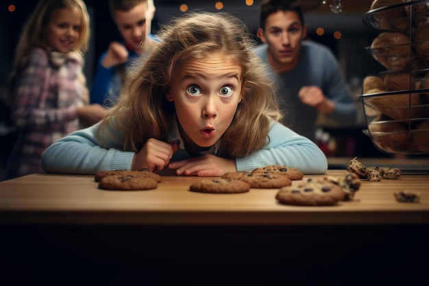 Doces momentos travessos, um ladrão sorrateiro de biscoitos na cozinha