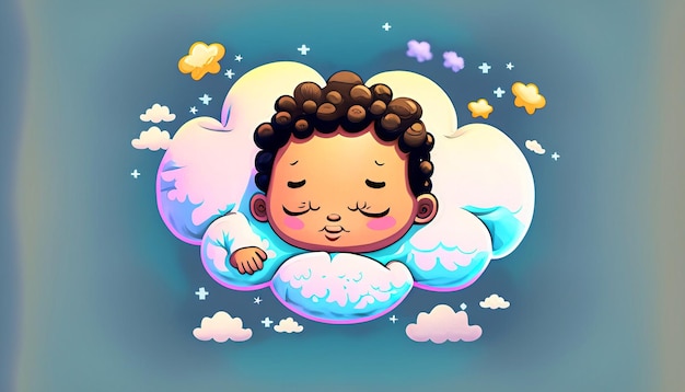 Doces sonhos vetor livre bebê fofo dormindo na nuvem travesseiro cartoon ícone ilustração adorável