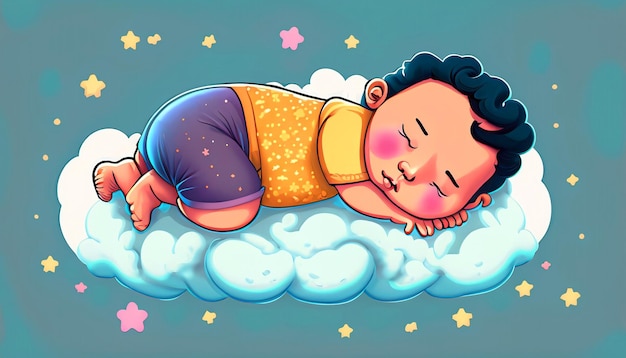 Foto doces sonhos vetor livre bebê fofo dormindo na nuvem travesseiro cartoon ícone ilustração adorável