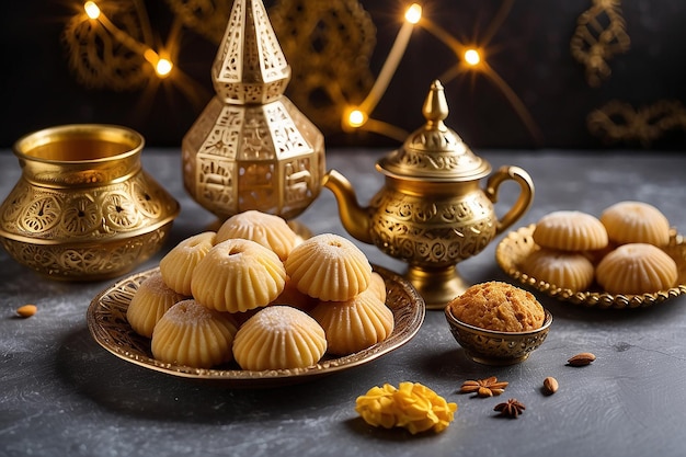 Doces tradicionais de Semolina Maamoul para o Eid Árabe Festivo