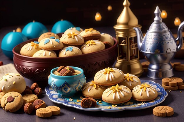 Doces tradicionais de Semolina Maamoul para o Eid Árabe Festivo