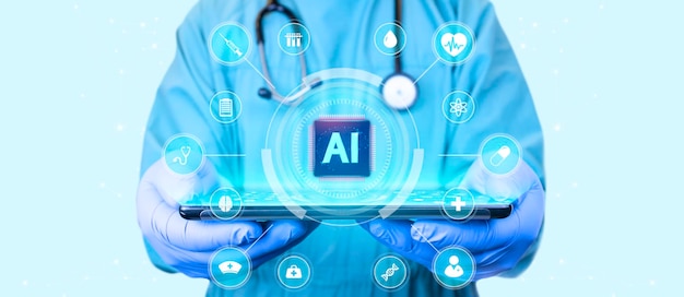 El doctor analiza el procesador de inteligencia artificial para el desarrollo de IA en ciencias de la salud y médicas