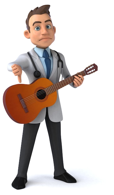 Doctor divertido y guitarra Ilustración 3D