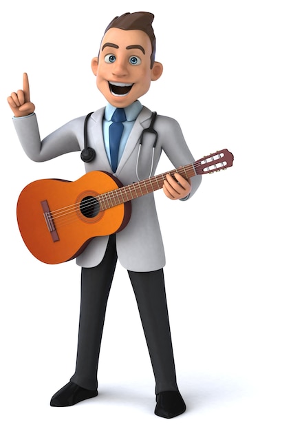 Doctor divertido y guitarra - Ilustración 3D