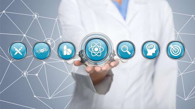Doctor con iconos de ingeniería química