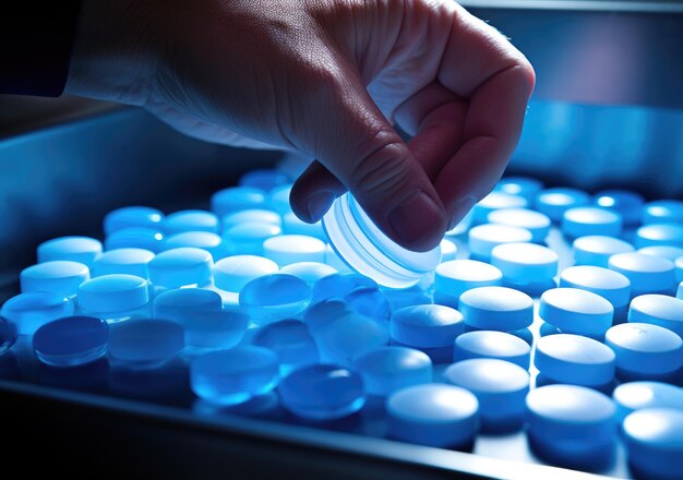 Foto doctor de mano poniendo pastillas en botellas para pacientes