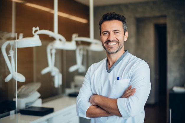 Doctor masculino seguro en clínica dental retrato Ai