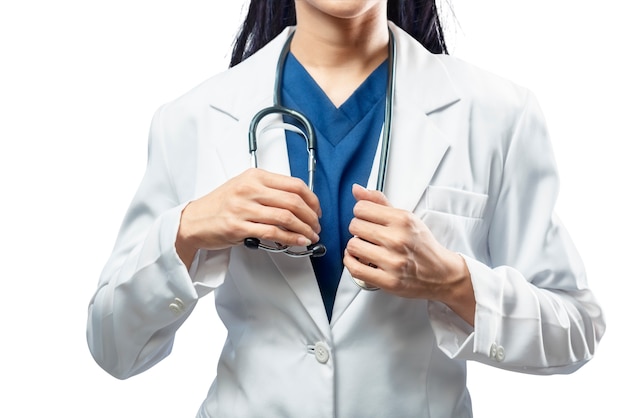 Doctor en medicina mujer con estetoscopio en el cuello